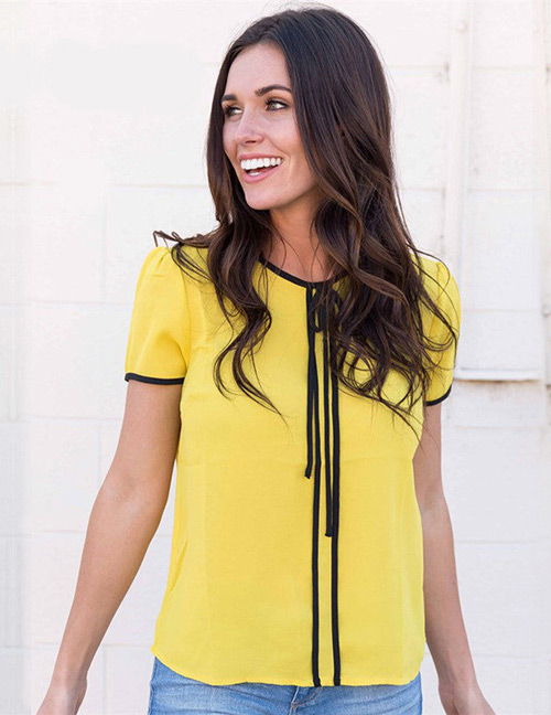 Trendy Yellow Bandage Design Short Sleeves T-shirt