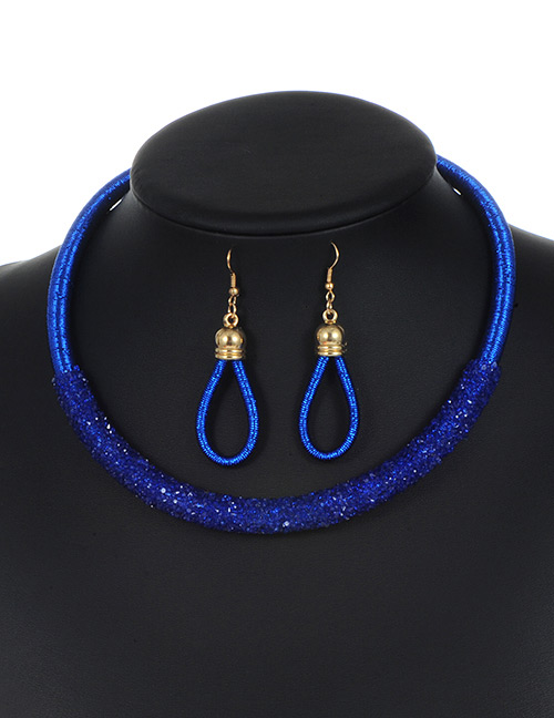 Trendy Sapphire Blue Circular Ring Decorated Pure Color Jewelry Sets