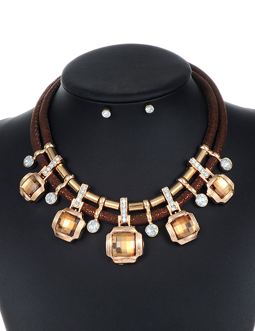 Trendy Brown Square Shape Decorated Double Layer Jewelry Sets