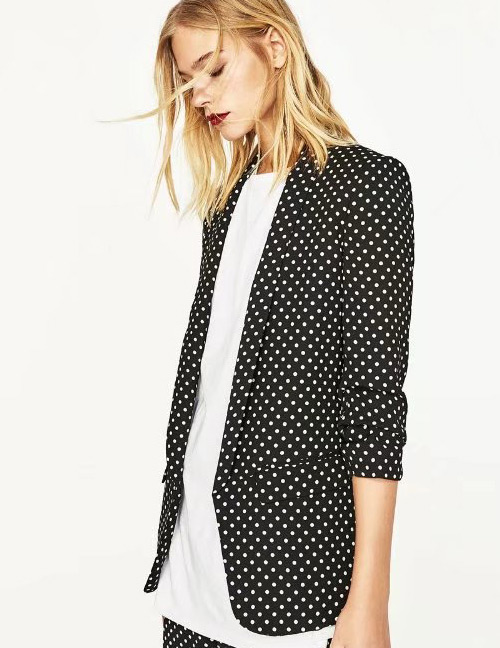 Trendy Black Dots Pattern Decorated Long Sleeves Coat