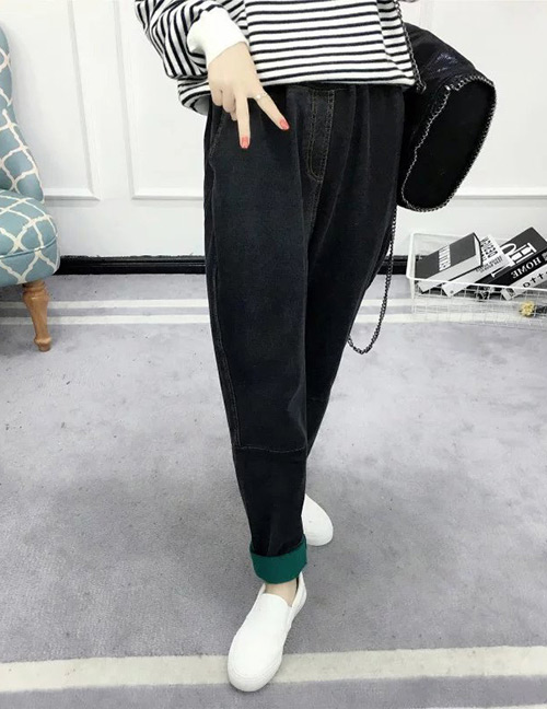 Trendy Black Patchwork Design Knitted Haren Pants