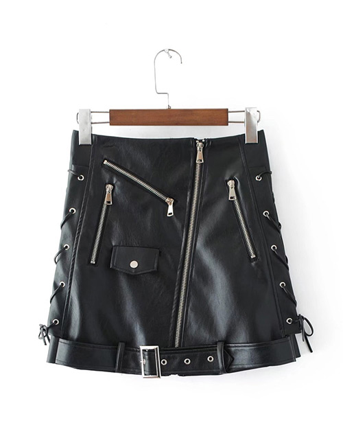 Trendy Black Bandage Design Pure Color Skirt