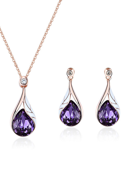 Fashion Purple Water Drop Shape Design Jewelry Sets