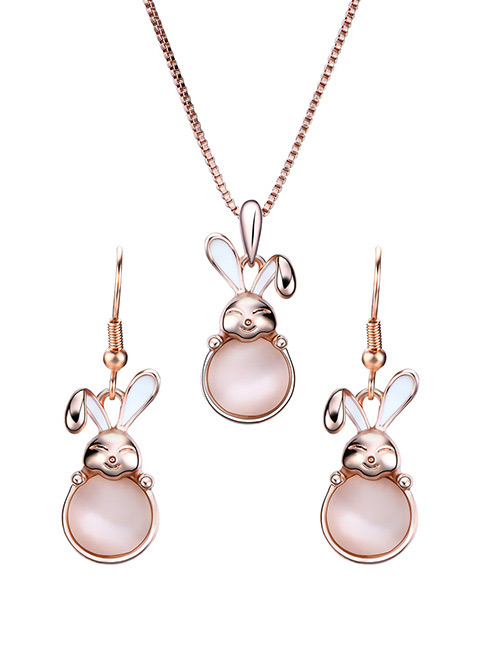 Fashion Rose Gold Rabbit Pendant Decorated Jewelry Sets