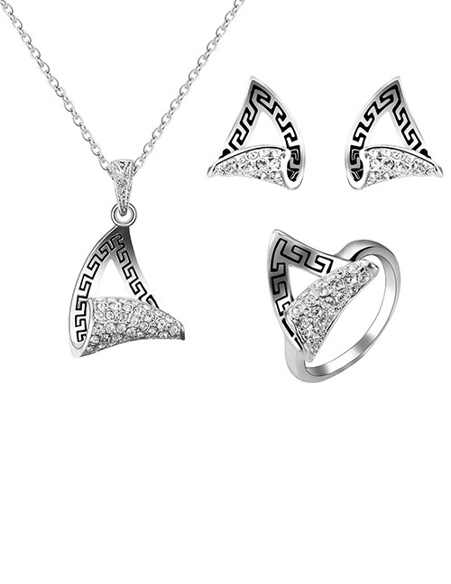 Fashion Silver Color Geometric Shape Design Hollow Out Jewelry Sets