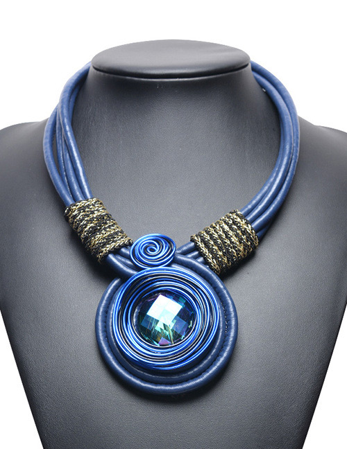 Exaggerated Blue Diamond Decorated Hand-woven Necklace