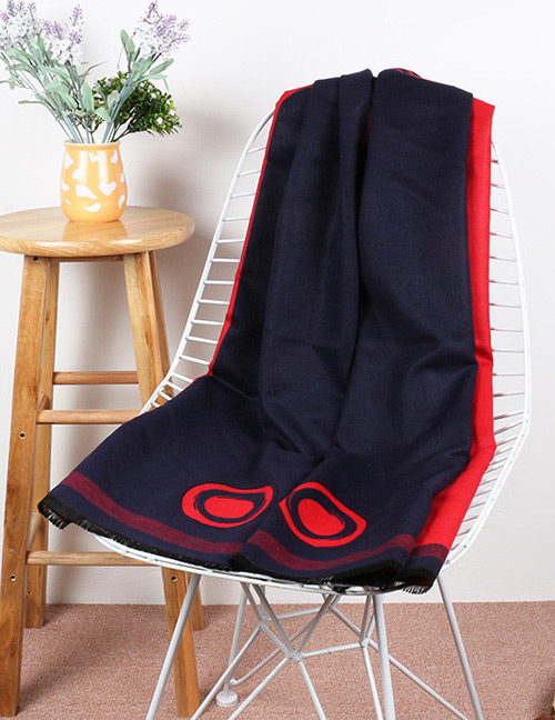 Trendy Navy+red Color Matching Decorated Thicken Scarf