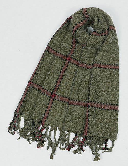 Trendy Green Tassel Decorated Knitting Thicken Scarf