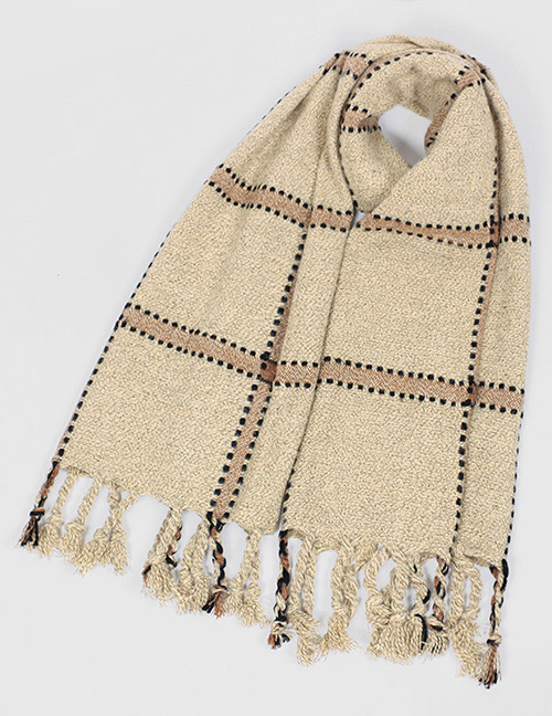 Trendy Beige Tassel Decorated Knitting Thicken Scarf
