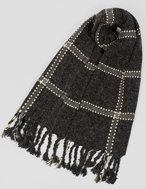 Trendy Black Tassel Decorated Knitting Thicken Scarf