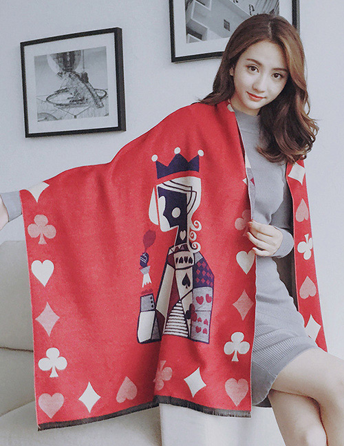 Trendy Red Playing Cards Decorated Thicken Scarf