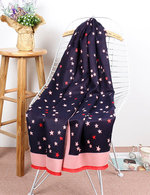 Trendy Navy Stars Pattern Decorated Dual Use Scarf