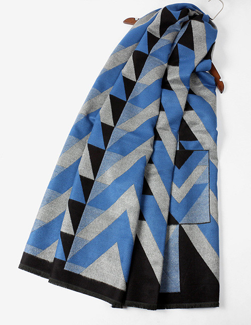Trendy Sapphire Blue V Shape Pattern Decorated Dual Use Scarf
