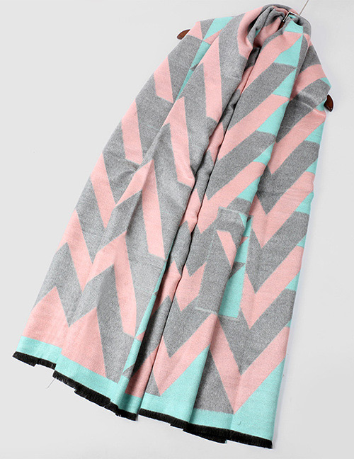 Trendy Light Gray+pink V Shape Pattern Decorated Dual Use Scarf