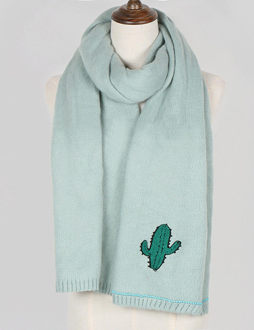 Trendy Light Green Cactus Pattern Decorated Thicken Scarf