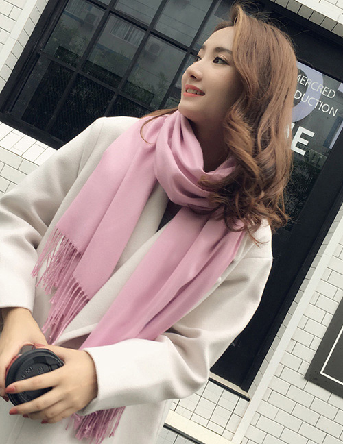 Trendy Pink Tassel Decorated Pure Color Scarf