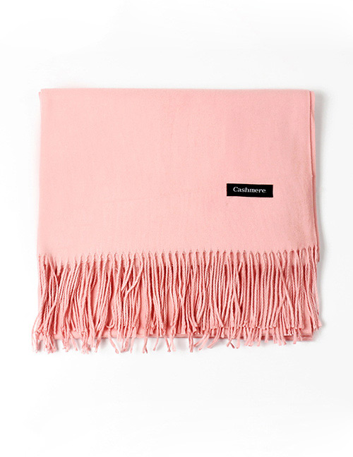 Trendy Pink Tassel Decorated Pure Color Scarf
