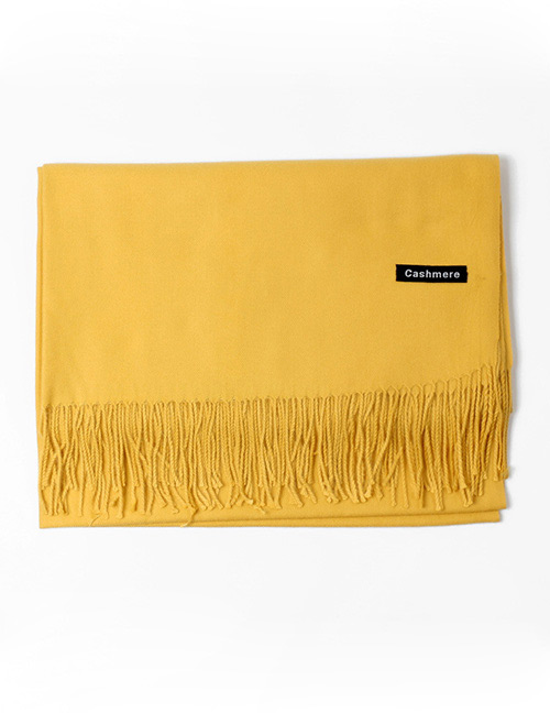 Trendy Yellow Tassel Decorated Pure Color Scarf