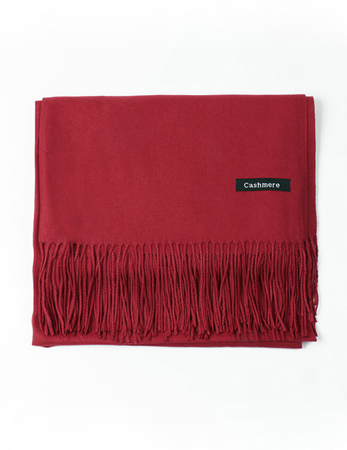 Trendy Claret Red Tassel Decorated Pure Color Scarf