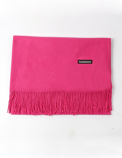 Trendy Plum Red Tassel Decorated Pure Color Scarf