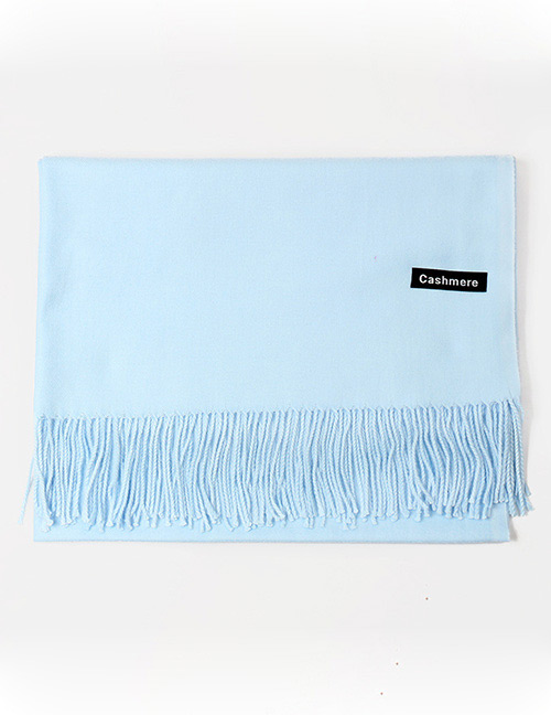 Trendy Blue Tassel Decorated Pure Color Scarf