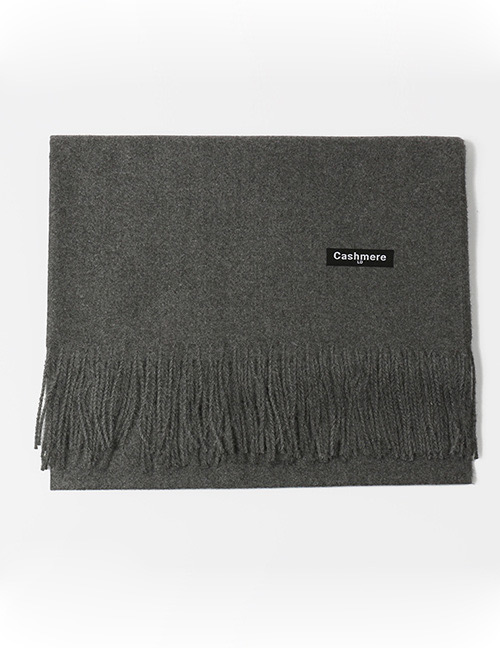 Trendy Gray Tassel Decorated Pure Color Scarf
