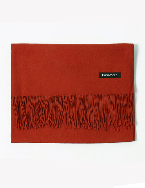 Trendy Red Tassel Decorated Pure Color Scarf