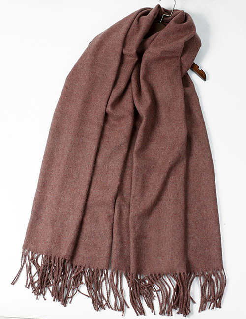 Trendy Brown Pure Color Decorated Tassel Design Scarf
