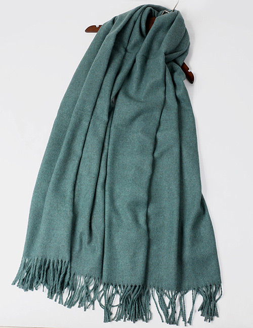Trendy Green Pure Color Decorated Tassel Design Scarf