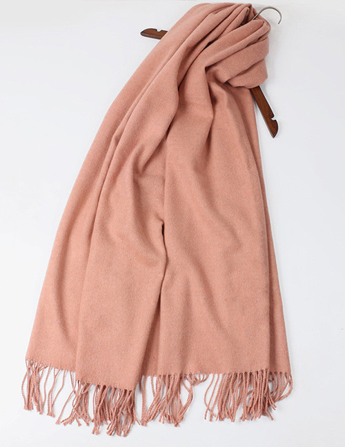 Trendy Pink Pure Color Decorated Tassel Design Scarf