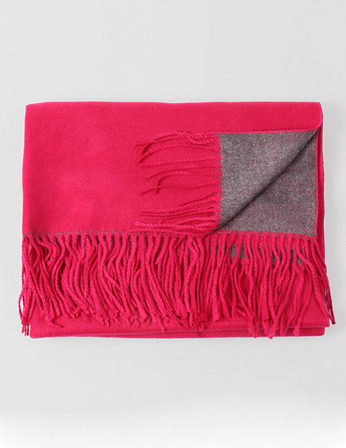 Trendy Plum Red+gray Tassel Decorated Thicken Dual Use Scarf