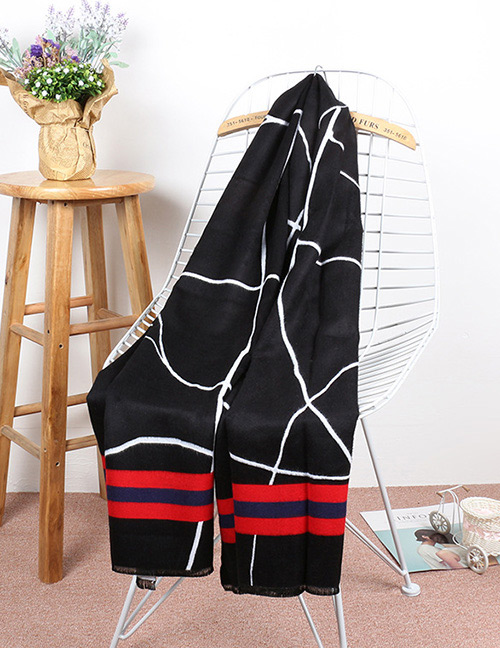Fashion Black Line Pattern Ecorated Thicken Dual Use Scarf