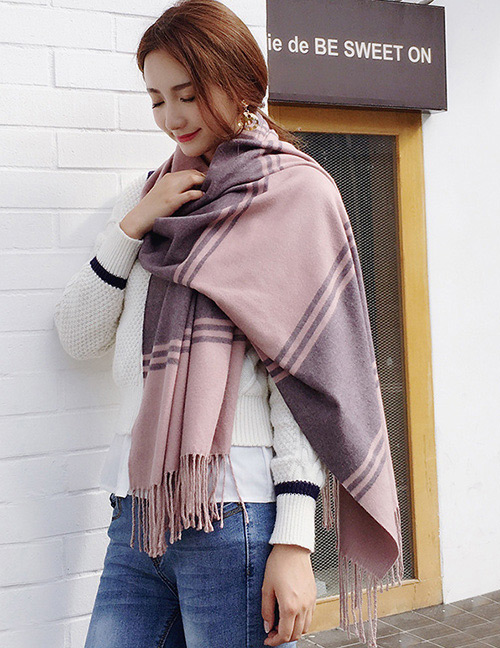 Fashion Pink+gray Stripe Pattern Decorated Dual Use Scarf