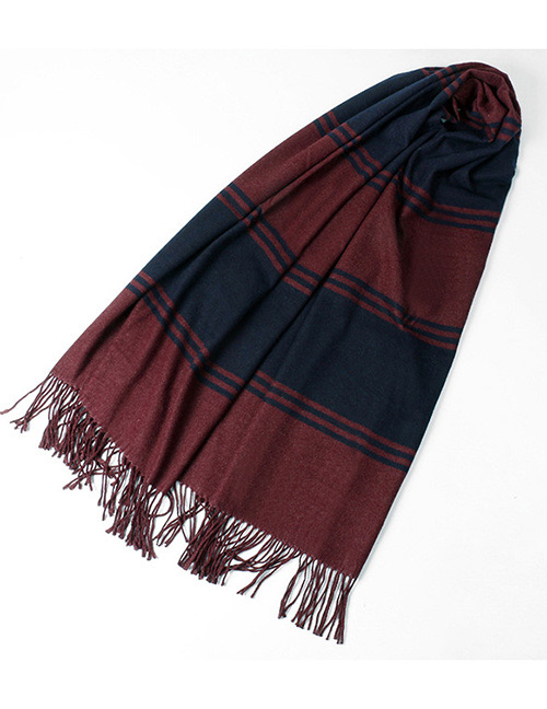 Fashion Claret Red Stripe Pattern Decorated Dual Use Scarf