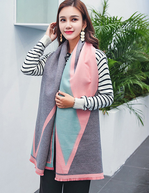 Fashion Light Gray+pink Color Matching Decorated Dual Use Scarf