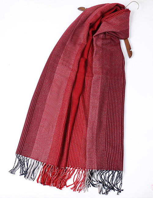 Fashion Claret Red Tassel Decorated Dual Use Scarf
