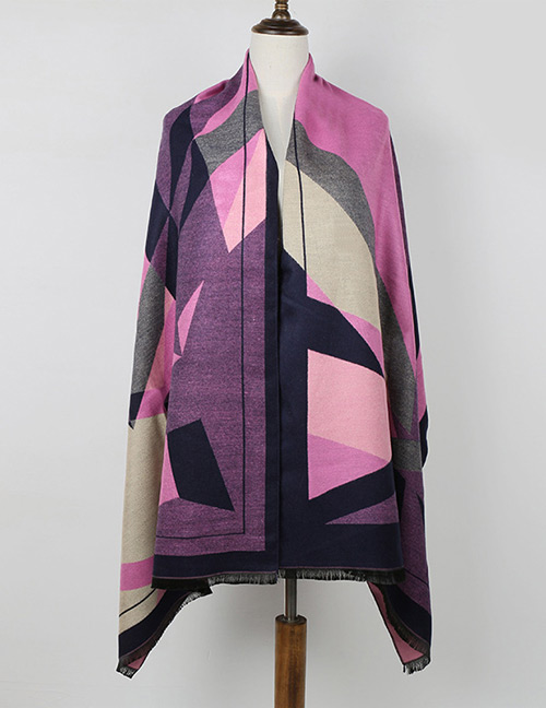 Fashion Navy+purple Geometric Shape Pattern Decorated Dual Use Scarf