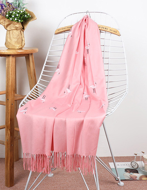 Fashion Pink Cranes Pattern Decorated Tassel Design Scarf