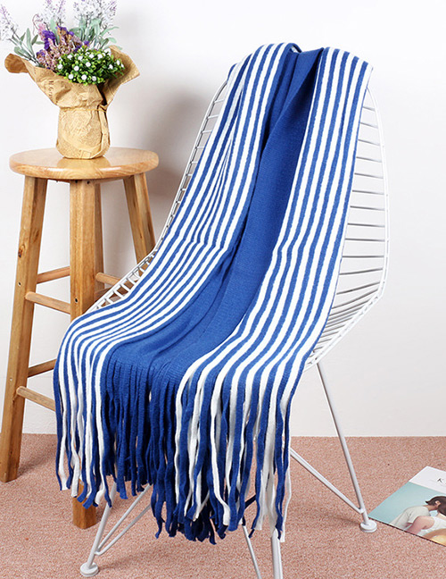 Fashion Sapphire Blue Tassel Decorated Thicken Dual Use Scarf