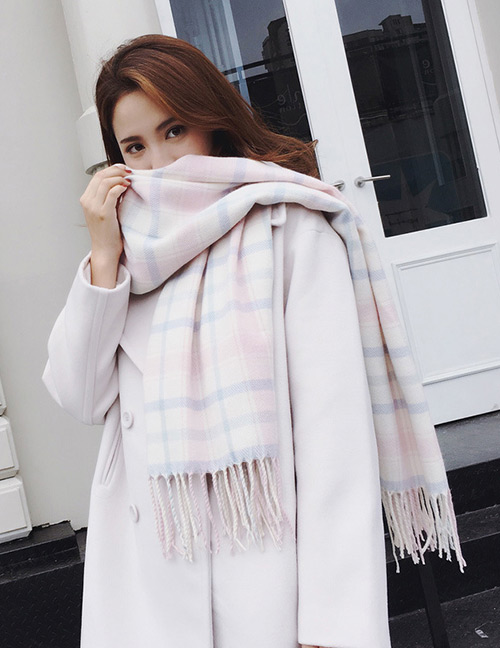 Fashion Light Purple+white Grid Pattern Decorated Thicken Dual Use Scarf