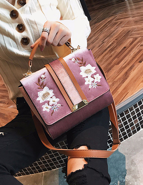 Trendy Pink Flower Pattern Decorated Shoulder Bag