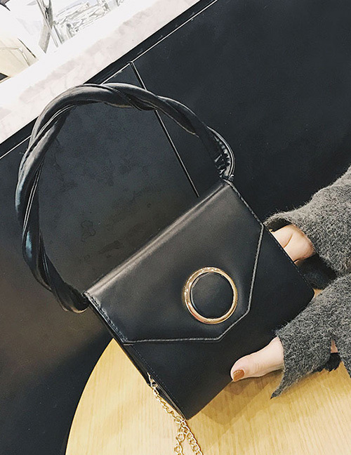 Trendy Black Circular Ring Decorated Pure Color Shoulder Bag