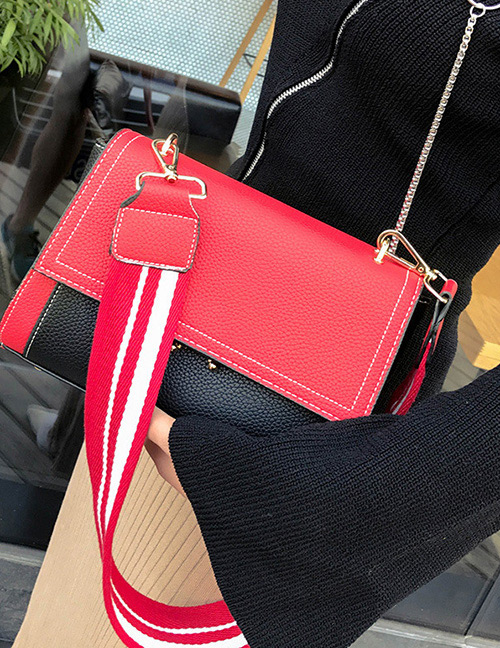 Trendy Red Wide Strap Design Shoulder Bag