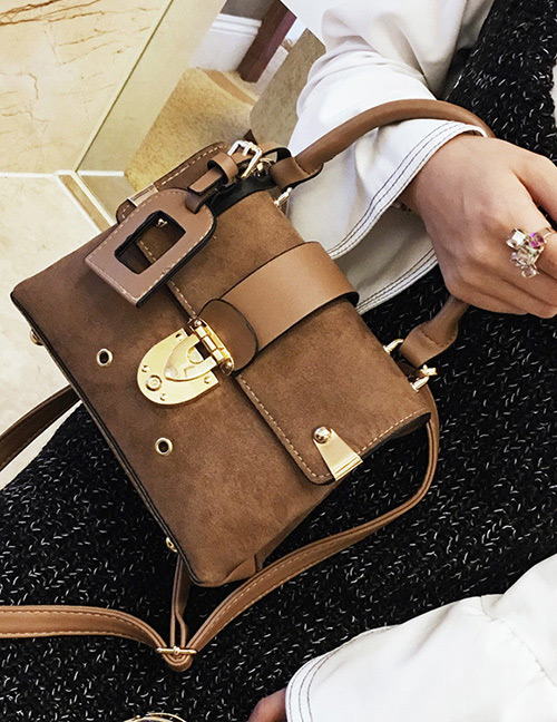 Trendy Brown Pure Color Decorated Shoulder Bag