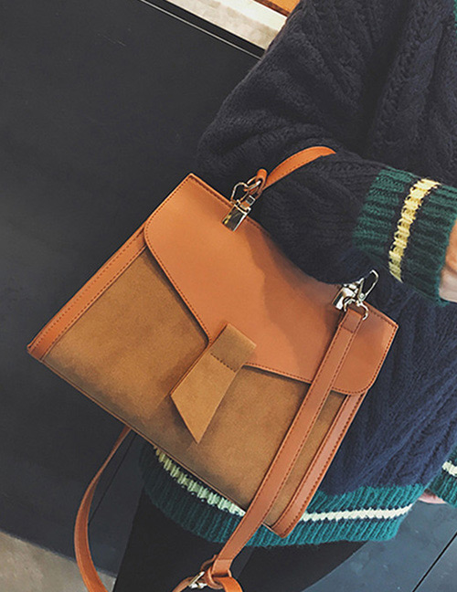 Trendy Brown Pure Color Decorated Gradient Design Handbag