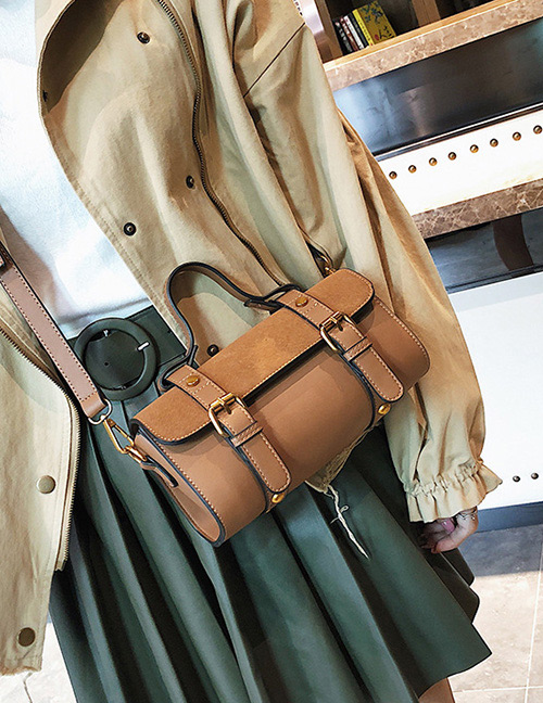 Trendy Brown Belt Decorated Simple Shoulder Bag