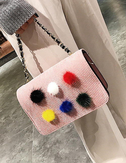 Trendy Pink Fuzzy Ball Decorated Shoulder Bag