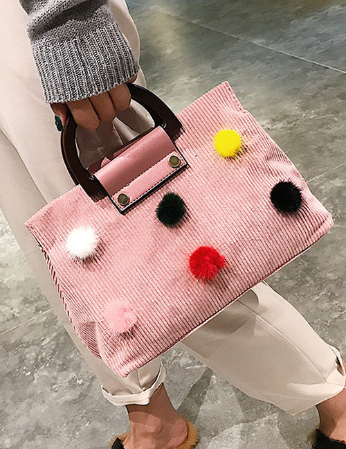 Trendy Pink Fuzzy Balls Decorated Handbag