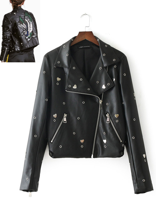 Fashion Black Heart Shape Pattern Decorated Coat
