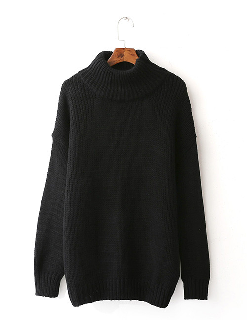 Fashion Black Pure Color Decorated Long Sleevs Sweater